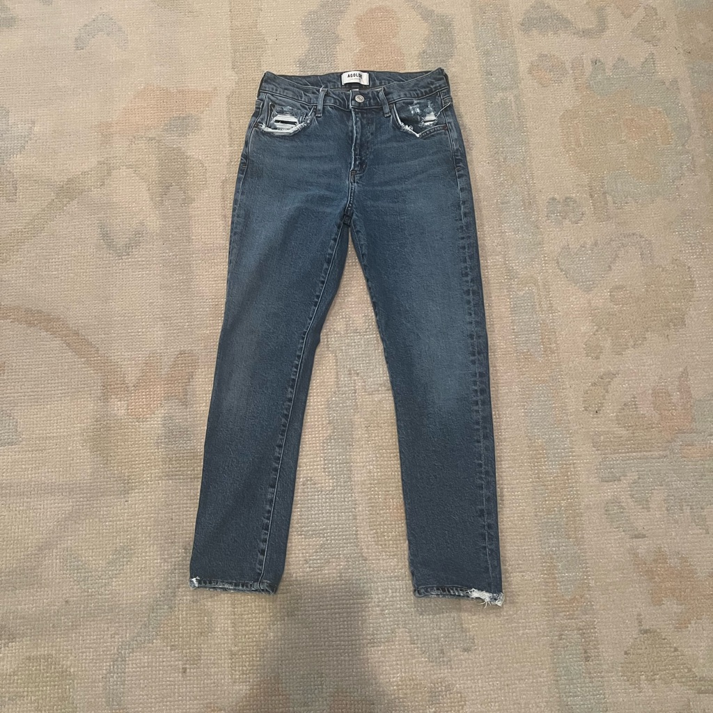 Agolde Dark Blue Distressed Straight Leg Jeans